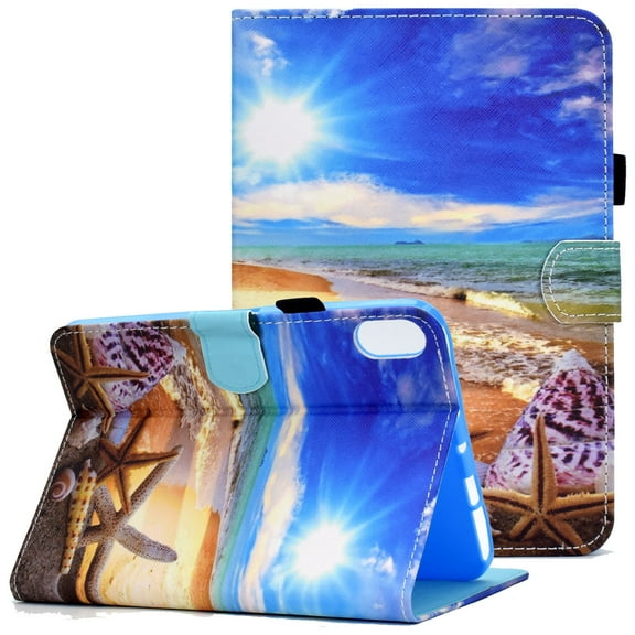 iPad Mini Case for Mini 6th Gen 2021(8.3"), iPad Mini 6 Case with Pen Holder, Allytech Colorful PU Leather Anti-Drop Folio Stand Card Slots Wallet Case with Auto Sleep Wake Feature, Beach
