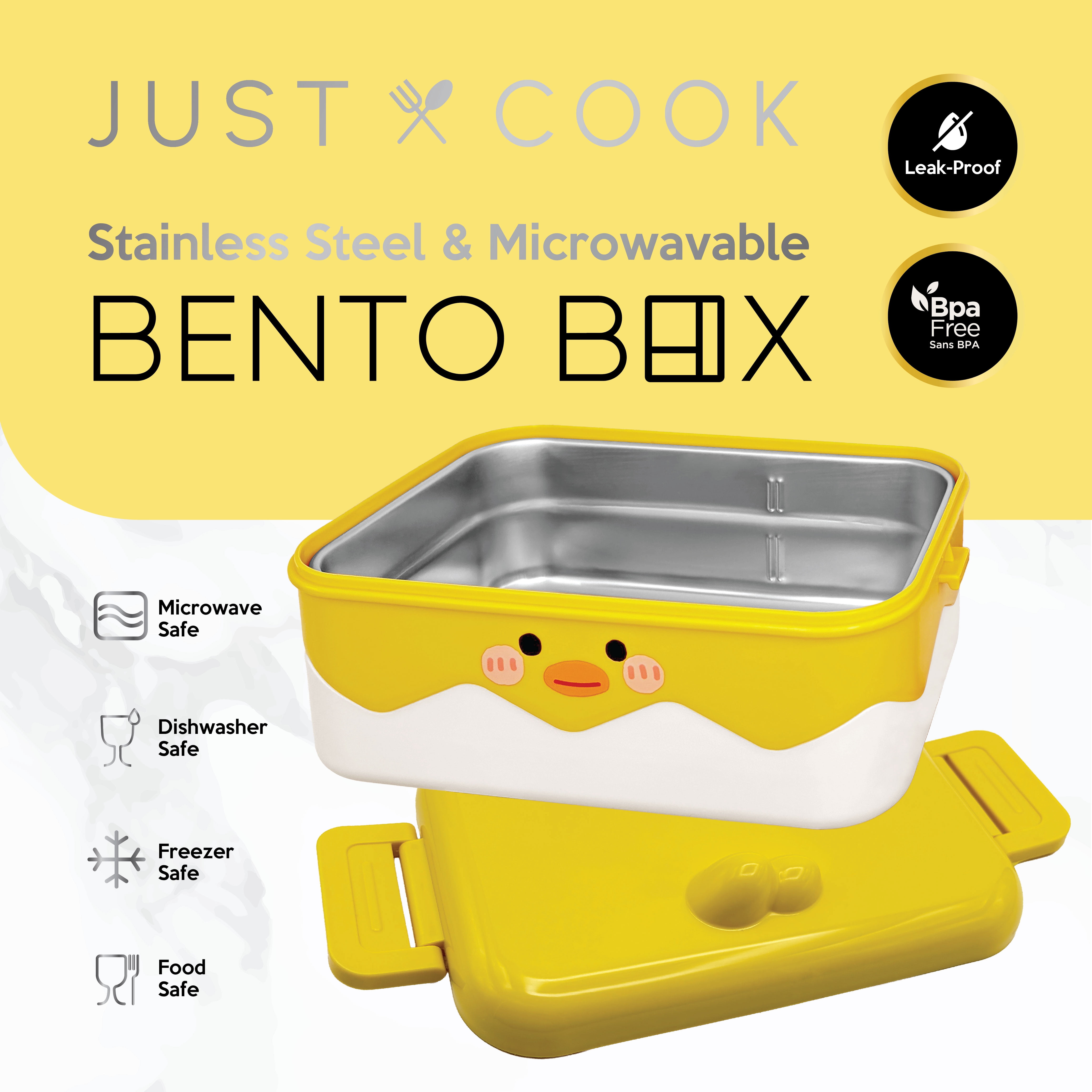 Just Cook Duck Locktop Microwave Safe Stainless Steel Bento 1000 ml (Yellow)