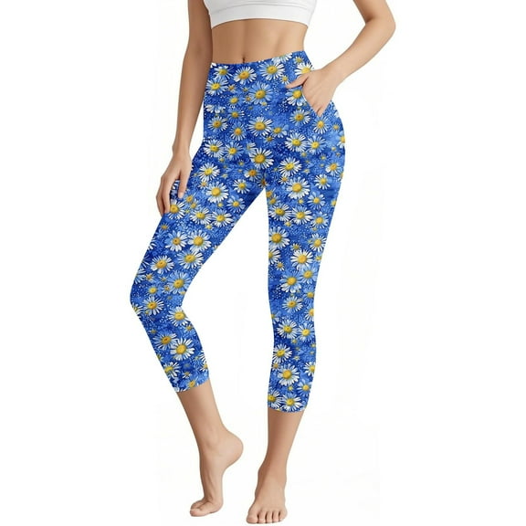 SwiftWear Women's Sunflower Motif Yoga Capri Leggings Stretch Comfort | Versatile Casual & Activity Wear S-3XL​