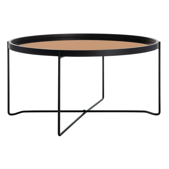 SAFAVIEH Ruby Solid Round Tray Top Coffee Table, Rose Gold/Black