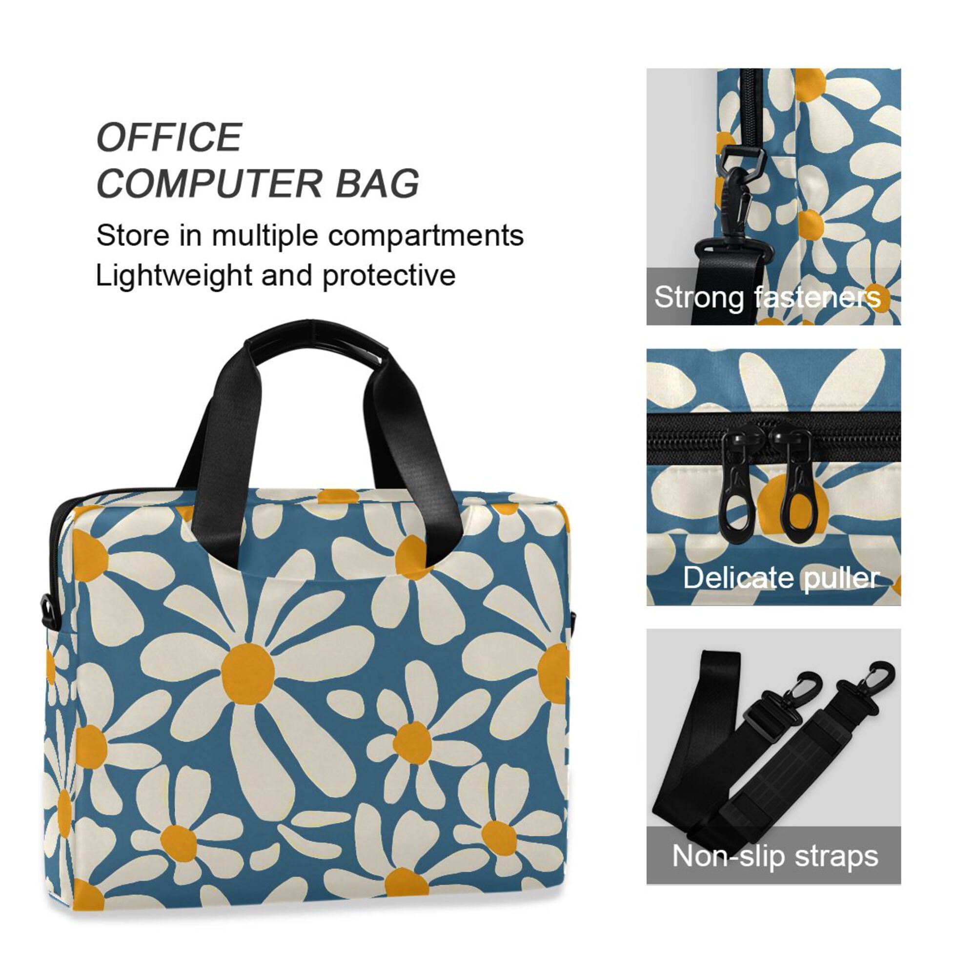 FORMRS 16" Laptop Bag Carrying Sleeve Case with Handle Travel Shoulder Briefcase, Whimsy Daisy Pattern