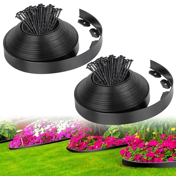 2-inch x 66 ft Landscape Border Kit with 100 Anchoring Spikes, Flexible Plastic for Garden Beds and Paver Pathways, Black