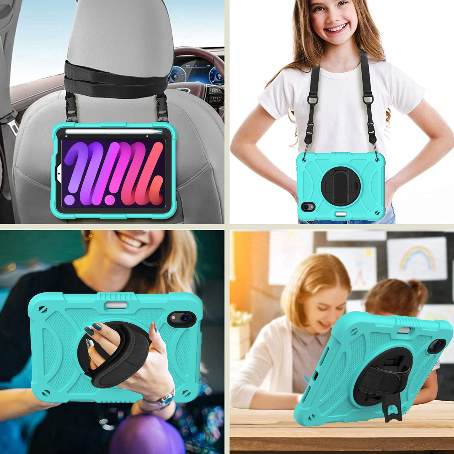 Decase for Apple iPad Mini Case 8.3” 2021 with Pencil Holder,360 Rotating Hand Strap,& Stand, Drop-Proof Kids Case for iPad Mini 7 A17 Pro 2024/iPad Mini 6 2021 8.3 Inch,Mint