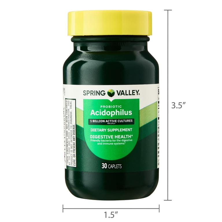 Spring Valley Probiotic Acidophilus Caplets for Digestive Health, 1 Billion Active Cultures, 30 Count