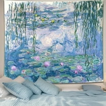 Gojian Monet Waterlily Wall Tapestry, Green Floral Plant Art for Bedroom Girls Boys, Small Nature Flower Pond Wall Hanging, Watercolor Tapestries for Living Room Dorm Decor