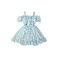 thumbnail image 4 of Xingqing 8 Colors Summer Princess Kids Girls Dress Flowers Printed Short Sleeve Off Shoulder Ruffles A-Line Chiffon Dress, 4 of 5