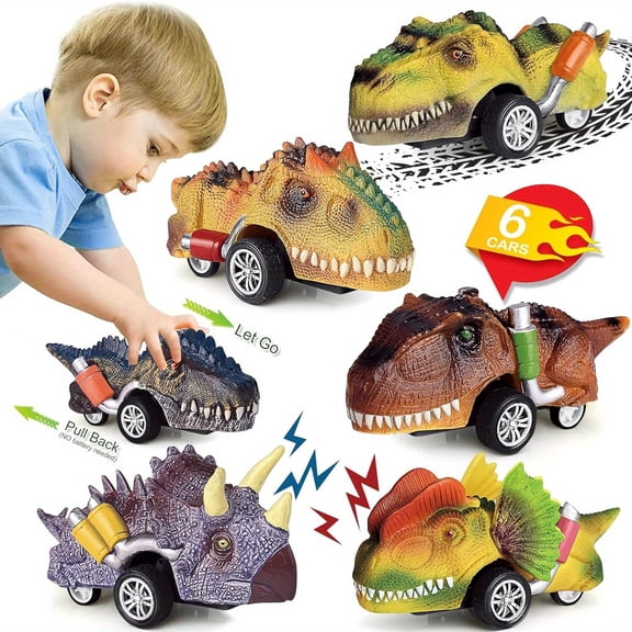 Set of 6 Dinosaur Toys,Friction Powered Car Toy,Pull Back Vehicle for Kids, Dinosaur Monster Trucks for 3-6 Years Boys Girls Toddler