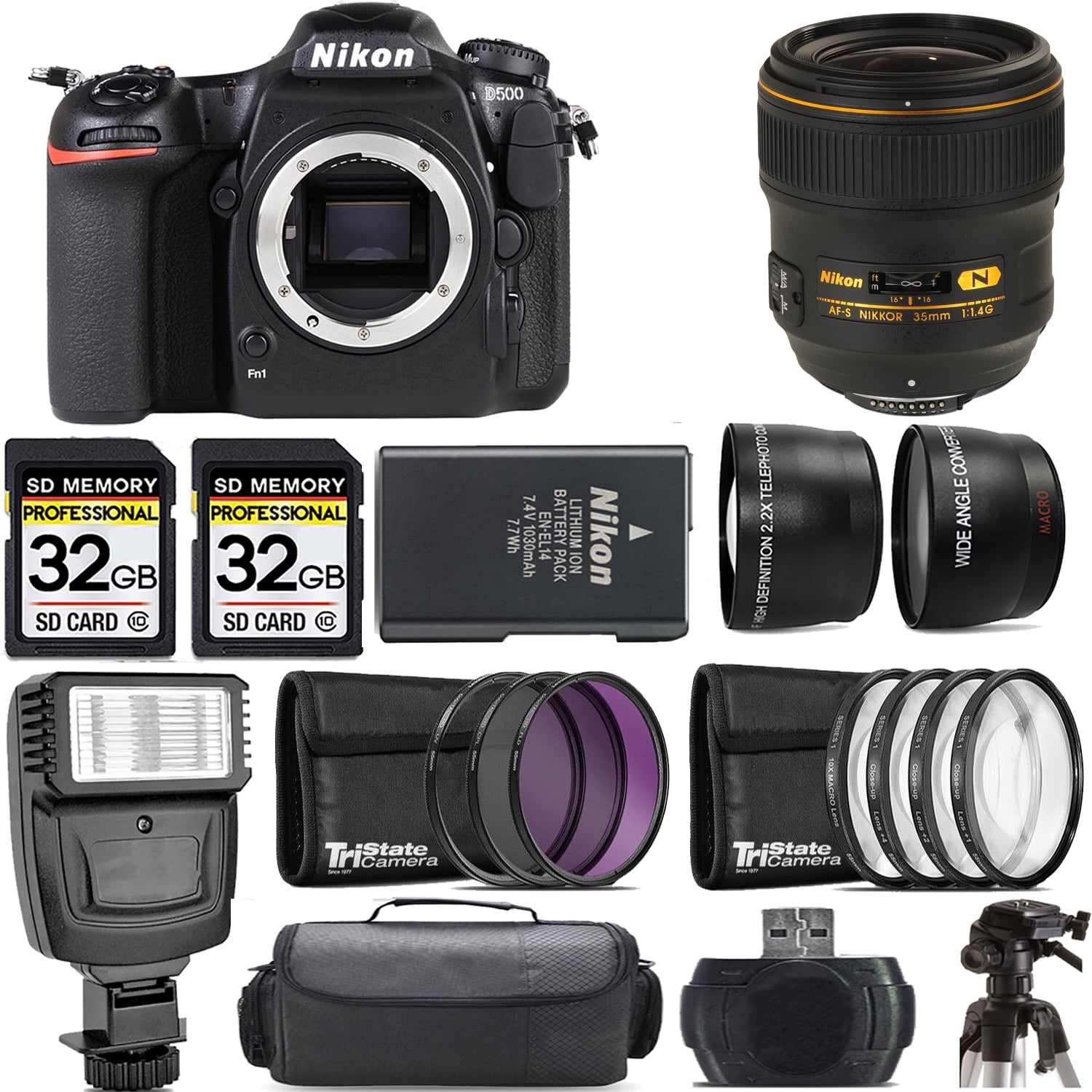 Nikon D500 DSLR Camera +35mm f/1.4G Lens +Flash Kit