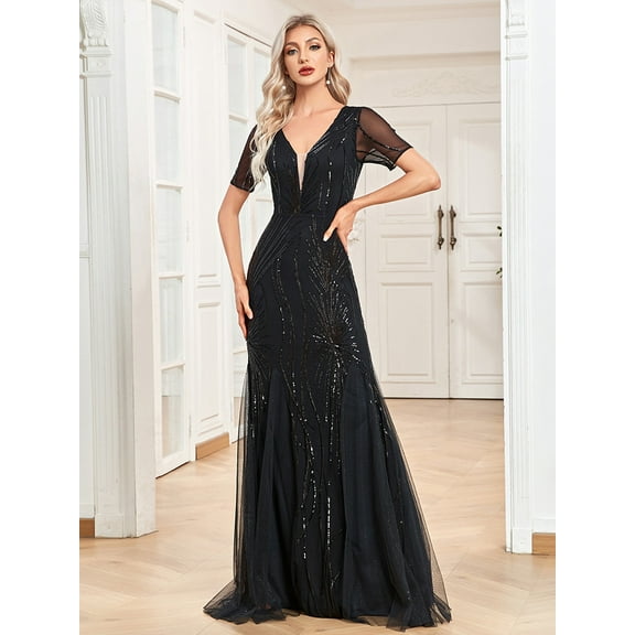 Wedding Dress Wedding Guest Dresses for Women Short-Sleeved Evening Dress Women's Banquet Dress Evening Dress sexy fishtail dress Long bridesmaid dress V-neck