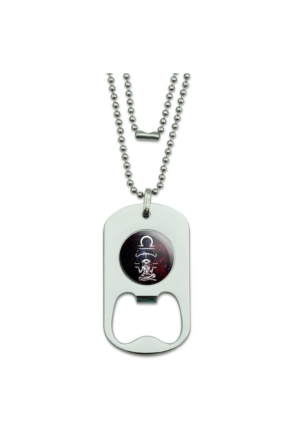 Libra Scales Zodiac Sign Horoscope in Space Military Dog Tag Bottle Opener Pendant