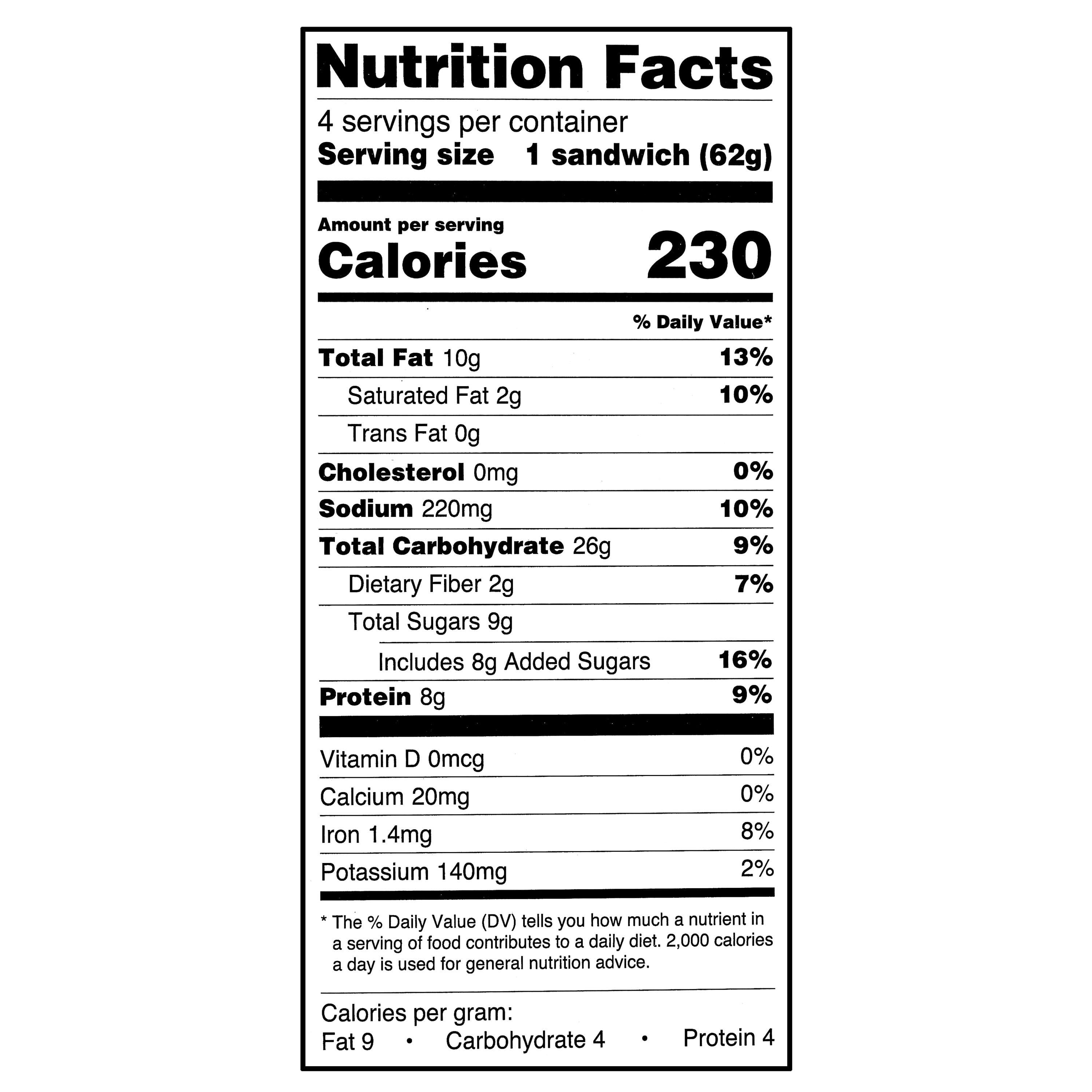 Great Value Peanut Butter & Grape Jelly Sandwiches, 10 Count, 2.2 oz