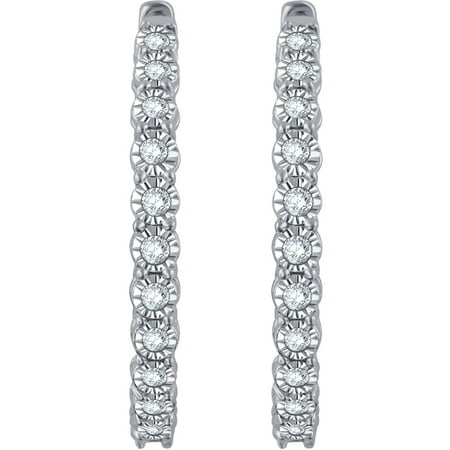 1/4 Carat T.W Diamond Miracle Plated Sterling Silver Hoop Earring