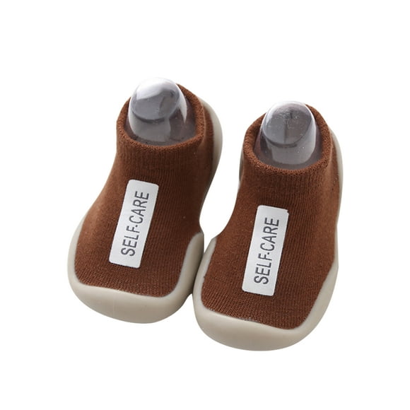 Woobling Toddler Floor Slippers Rubber Sole Sock Shoes First Walker Socks Casual Home Shoe House Slipper Brown 5C