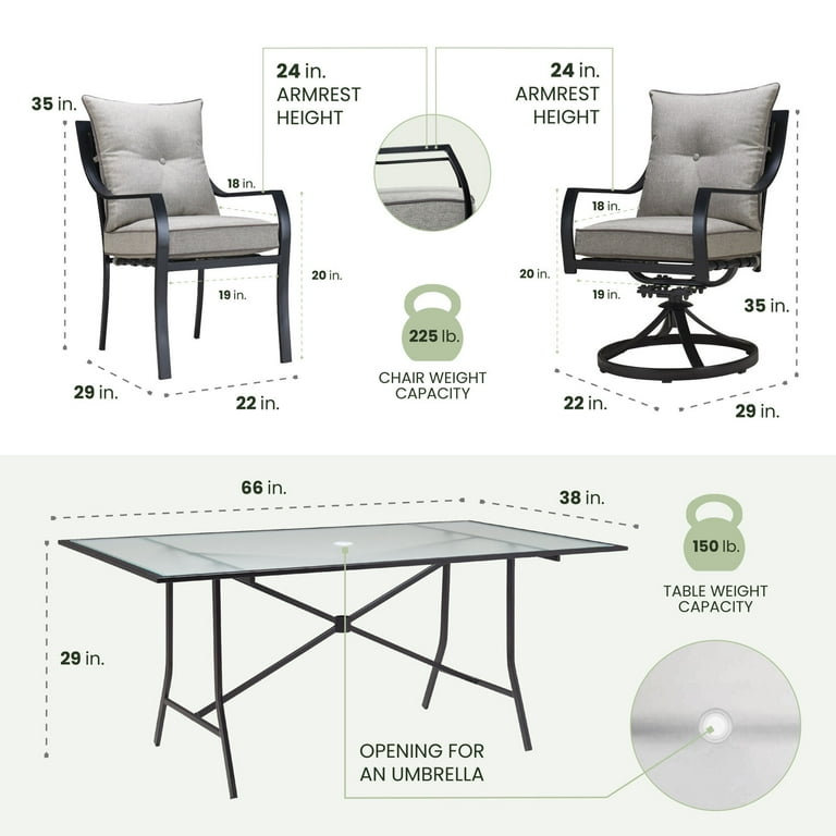 Valnote Table&Chair 7点セット Hanover Lavallette 7-Piece Patio Set | 6 Cushioned Swivel Chairs