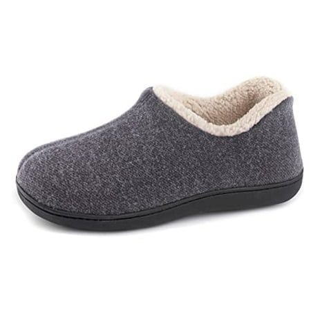 ULTRAIDEAS Womens Cozy Memory Foam Closed Back Slippers with Warm Fleece Lining, Wool-Like Blend Cotton House Shoes with Rubber Sole ?Grey?size 8?