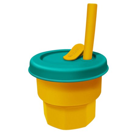 

Children s Silicone Straw Mug Mug Resistant to Fall High Temperature Splash and Shatterproof 300ML Green Yellow