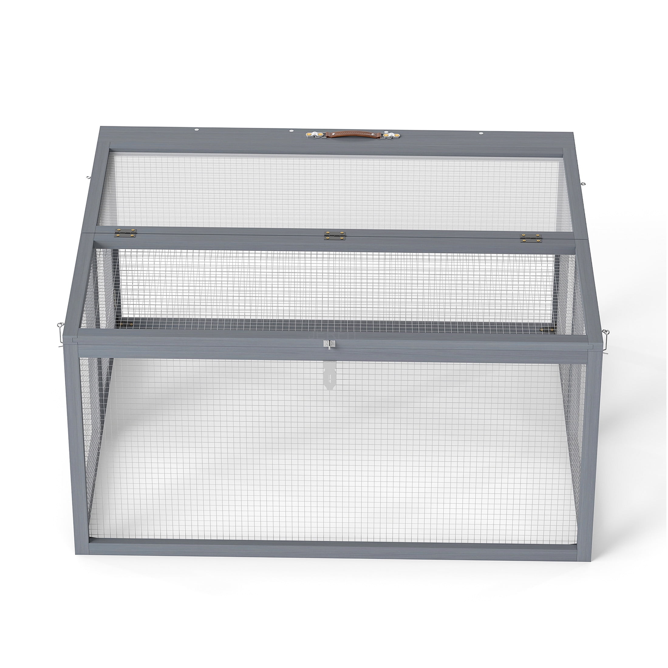 JERFIT Outdoor Rabbit Hutch, Foldable Wooden Bunny Cage with Lockable Doors & Waterproof Roof, Heavy-Duty Metal Wire Mesh, Gray
