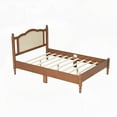 thumbnail image 5 of Vintage Wooden Bed Frame featuring Natural Rattan Headboard and Wooden Slat Support, Walnut Color, 5 of 14