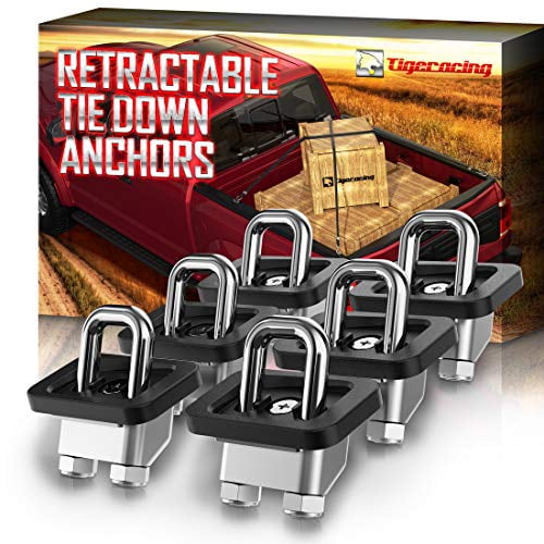 Tigeracing Tie Down Anchors Retractable Truck Bed D Ring Compatible with 2007-2023 Silverado & Sierra 1500 2500 3500 | 2015-2023 Colorado & Canyon - 3000LBS Capacity Only Fit SideWall (of 6)