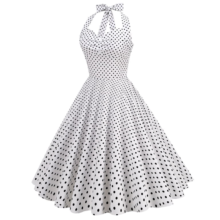 RYRJJ Women's Vintage Polka Dot Halter Dress 1950s Polka Dot Retro  Rockabilly Cocktail Homecoming Prom Party Swing Tea Dresses(White,M) -  Walmart.com