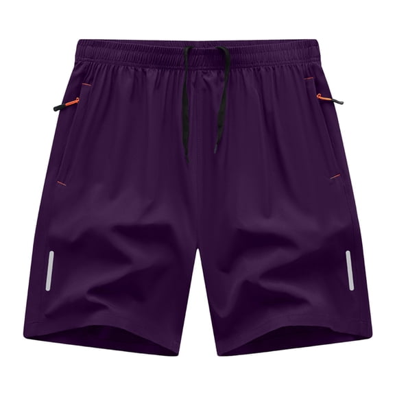 Sevevn Men's Quick Dry Athletic Shorts Elastic Waist Drawstring Running Shorts with Zipper Pockets Purple 2XL