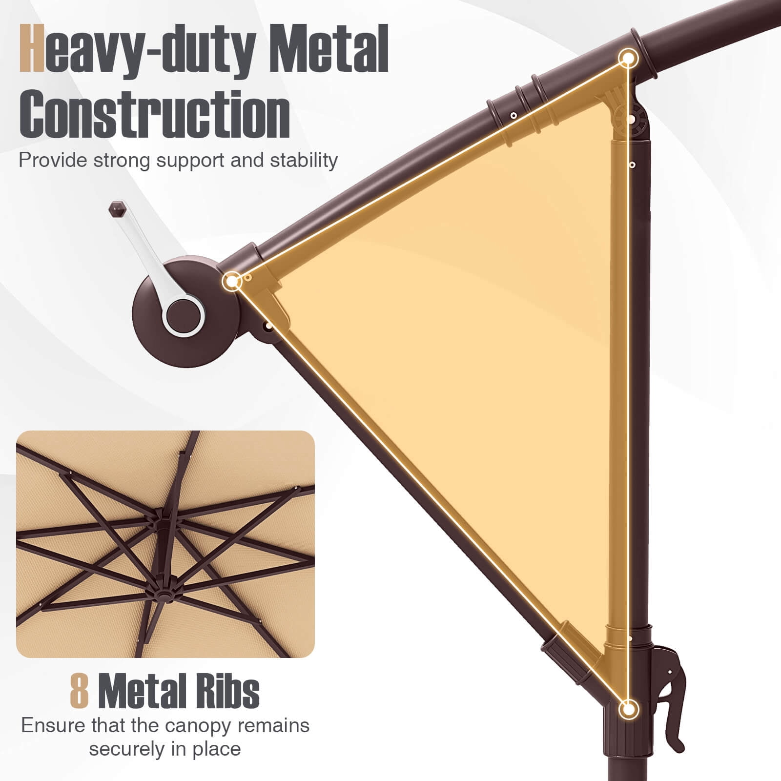 Costway Patio 10FT Hanging Offset Umbrella 32 LED Lights Sand Bag Outdoor Cross Base