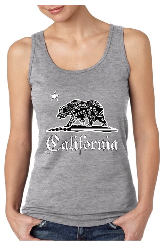 Patriotic Tank Top for Women California Bandana Bear - S M L XL 2XL Cali Graphic Tee - California USA State Tee Top Gift