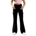 thumbnail image 4 of XINXIAOO School Pants for Girls Formal Flare Leg Cargo Pants Pull On Chino Elastic Waist with Pockets Black School Pants for Girls Preppy Clothes for Girls 13-14 Years, 4 of 6