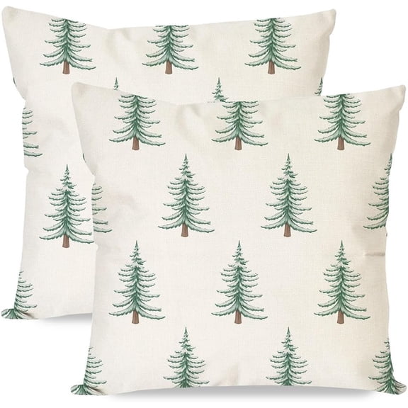 Christmas Pillow Covers 18x18 Set of 2, Christmas Tree Throw Pillow Cases, Outdoor Farmhouse Xmas Decorations Winter Holiday Decorative Cushion Cases for Sofa Couch Porch Decor