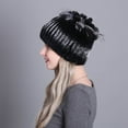 thumbnail image 3 of Contrast Color Furry Hat for Women  Winter Beanie with Patchwork, 3 of 4