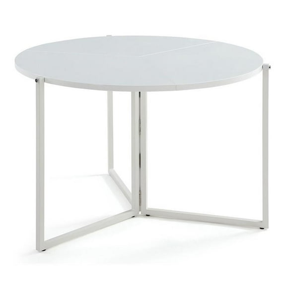 Milan 43.3" Wood Round Foldaway Dining Table in Gloss White
