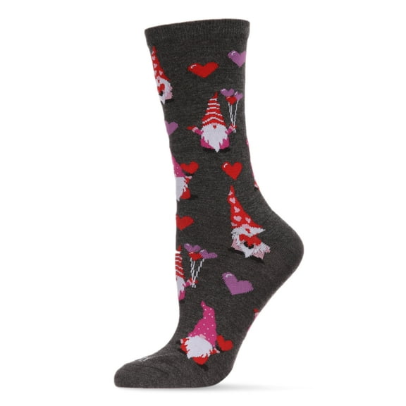 MeMoi Gnomes In Love Bamboo Blend Crew Sock - Womens - Female, 9-11, Charcoal Heather