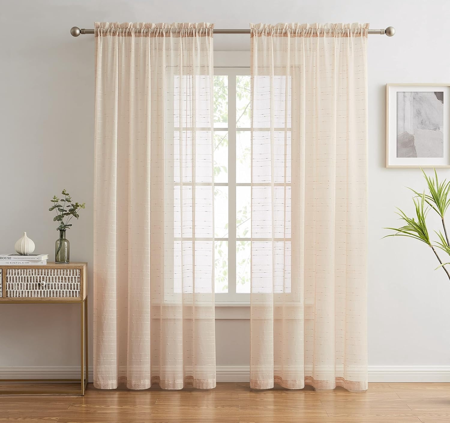 WARM HOME DESIGNS Linen Luxury Living Room Curtains 84 Inches Long with Dotted Stripes Pattern for Living Room, Kitchen or Bedroom. JN 84 LINEN