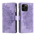 thumbnail image 3 of Nalacover for iPhone 13 Pro Embossed Floral Pattern PU Leather Crossbody Case with Shoulder Strap,Shockproof Magnetic Flip Kickstand Credit Card Slots Zipper Pocket Wallet Phone Case,Purple, 3 of 11