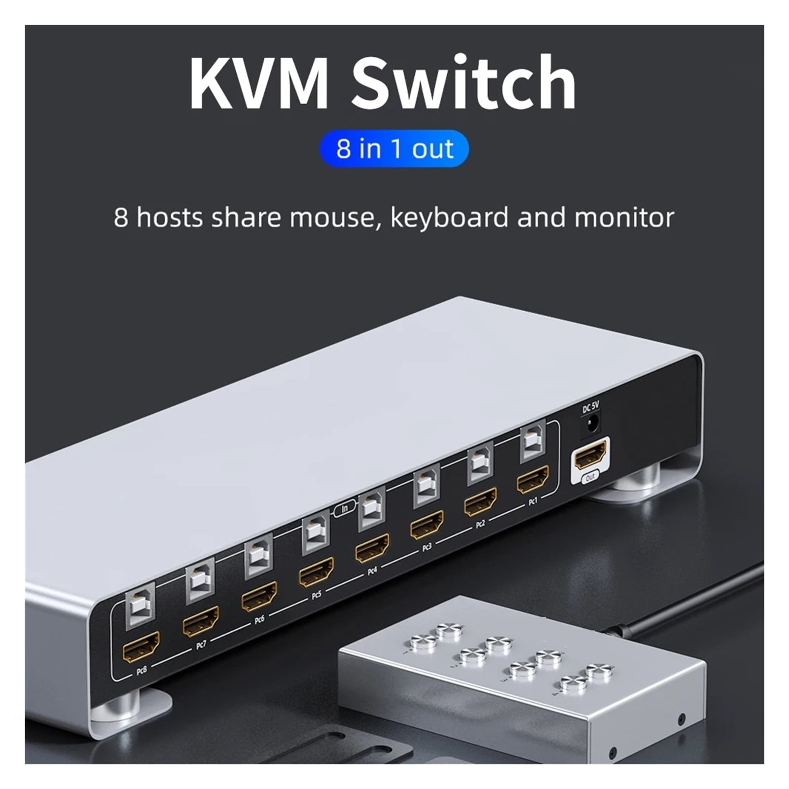 USB KVM Switch 8 Port 8 Computer Devices Share 1 Monitor 4 USB With Controller For Mouse Keyboard Printer U Disk