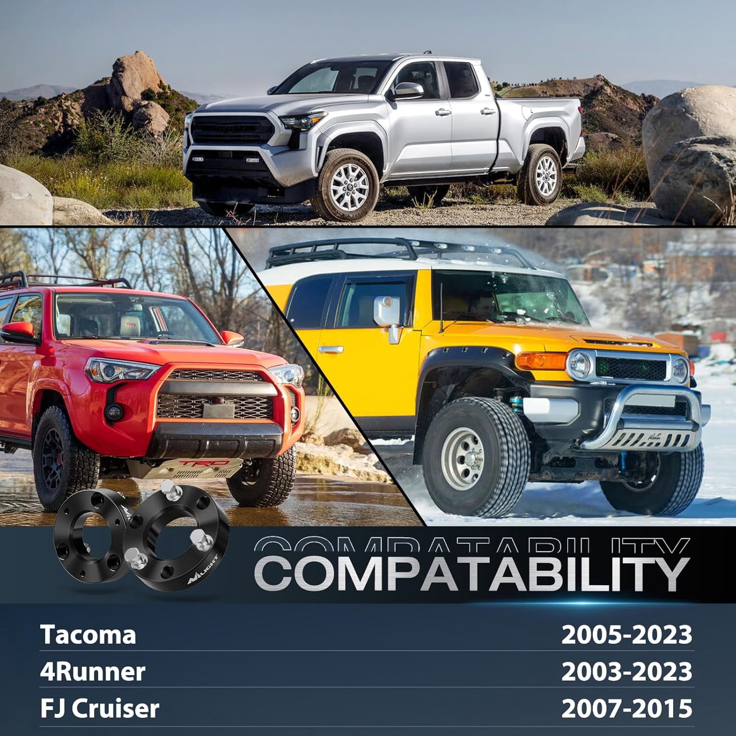 Nilight 3" Leveling Kit for Tacoma 2005-2023/4Runner 2003-2023/FJ Cruiser 2007 2008 2009 2010 2011 2012 2013 2014 2015 Front Raise Suspension Strut Spacers