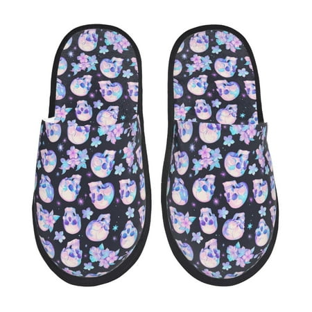 Balery crystal flower Skull Slient Indoor Furry Fleece Comfort House Shoes Soft Non-Slip Home Shoes Cotton slippers House Slippers-- Large