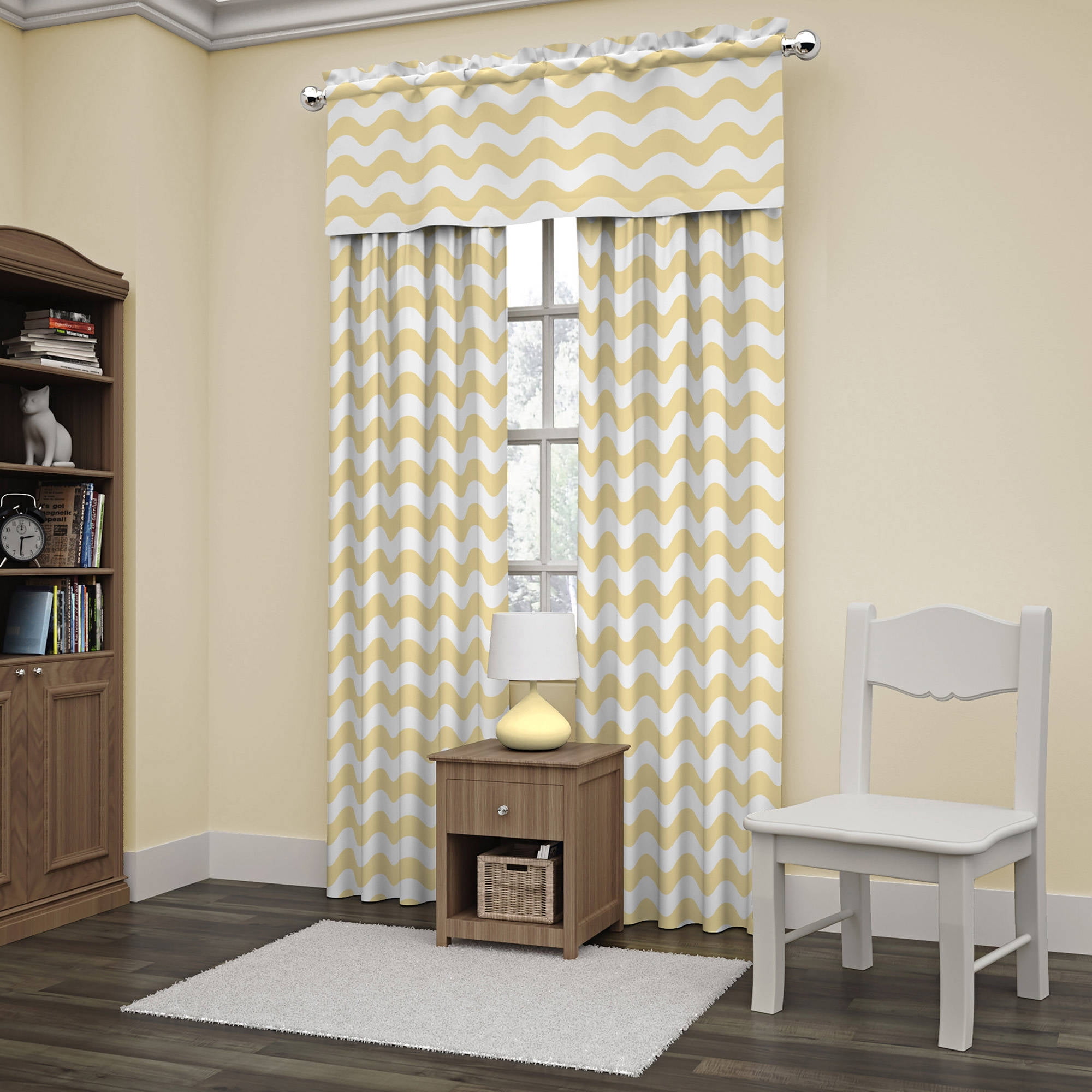 Eclipse Thermaback Blackout Wavy Chevron Rod Pocket Single Curtain Panel, Yellow, 42x63