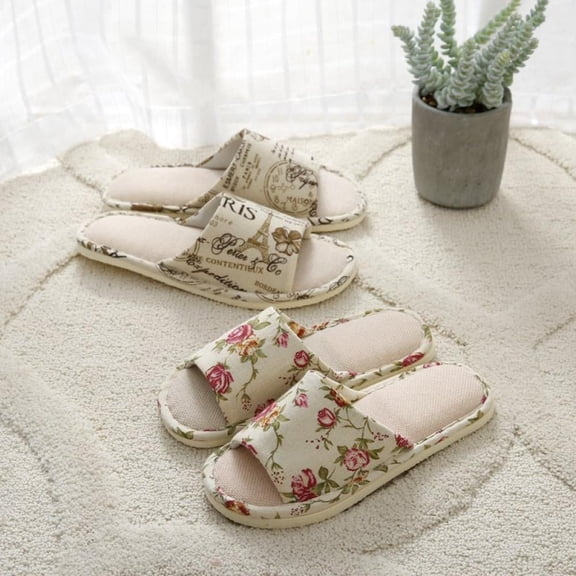 Women Men Anti-slip Cotton Linen Home Slippers Shoes Indoor Open Toe Flat Flip Flops