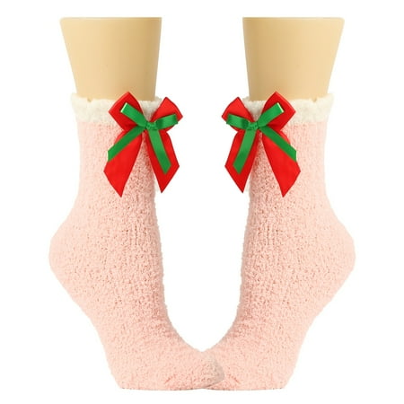 

Women Socks Bowknot Pure Color Socks Over Festival Christmas Spray on Socks