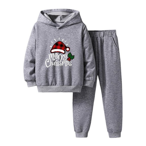 Lkhaha Boys 2 Piece Outfits Christmas Long Sleeve Letter Print Hoodie Sweatshirt And Sweatpant Fall Winter Kids Clothese Size 13-14 Years