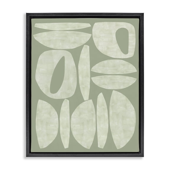 Stupell Industries Modern Green Contemporary Shapes Black Floating Frame Canvas Art, 17 x 21, by Flora Kouta