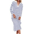 thumbnail image 1 of NJDVHB Économies d'Automne Hiver! Robes d'Automne pour Femmes, Robes de Vacances pour Femmes, Robe Longue à Manches Longues Rayée Col Rabattu Fente Latérale Décontractée Plage Maxi Robes, Bleu, TTG, 1 of 4