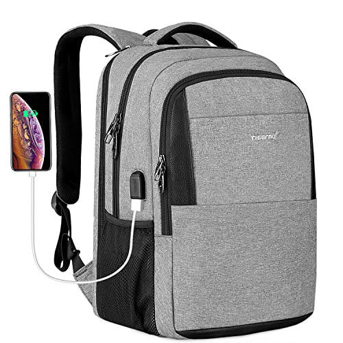 Slim Lightweight Water Resistant Bag Daypack 15.6 Inch Computer Rucksack for Work College School Travel Men & Women （Black） Business Laptop Backpack with USB Charging Port
