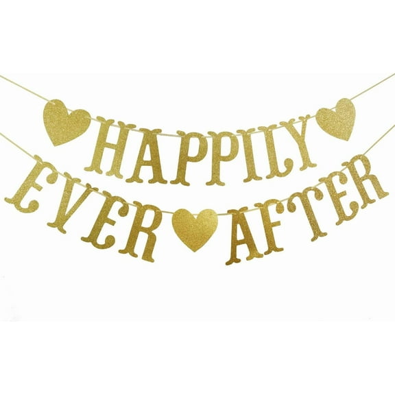 Happily Ever After Glitter Bunting Banner, Engagement,Bridal Shower, Wedding Party Decorations (Gold)