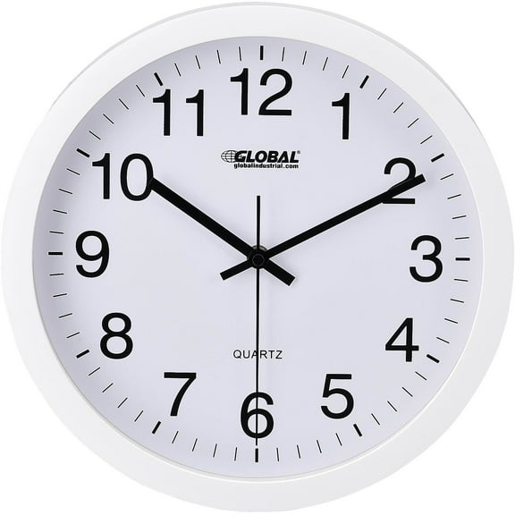 Global Industrial White Wall Clock 12"" - Plastic