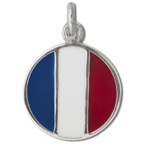 Sterling Silver 16" .8mm Box Chain Round French France Flag Symbol Pendant Necklace