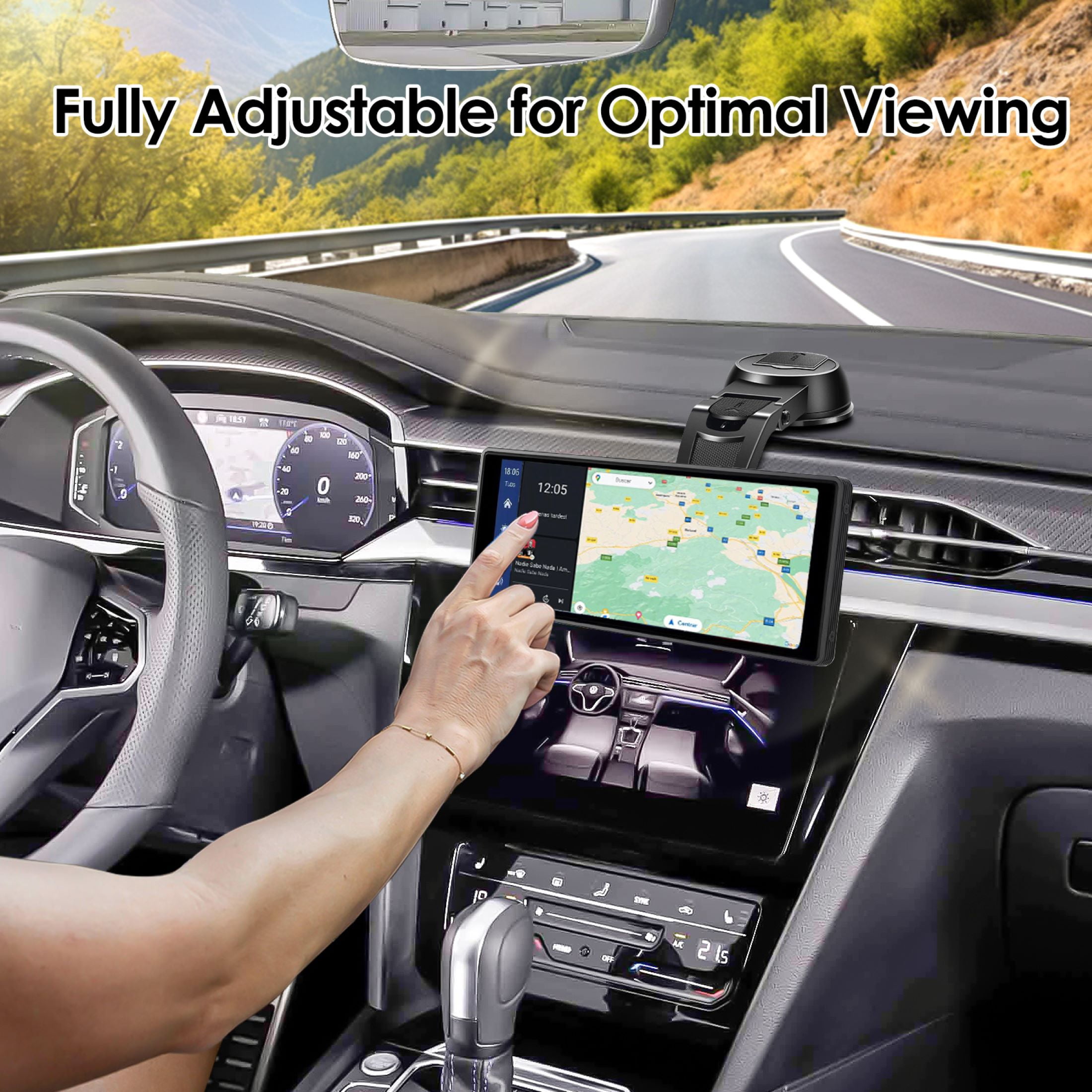 Suction Cup CarPlay Screen Mount, EEEkit 360° Adjustable Windshield Dashboard Car Display Holder Fit for 7" 9" 10.26" CarPlay Screen, Android Auto Monitor, GPS