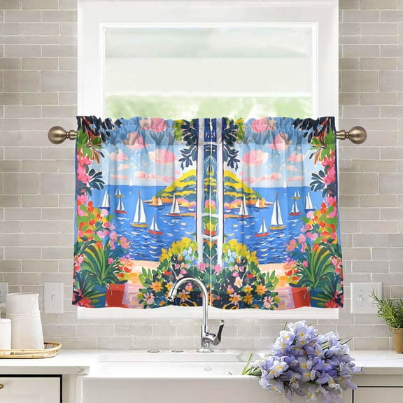 Yayeee Kitchen Curtains Light Filtering 27"x24" Rod Pocket Short Cafe Window Panel, Pink Floral Window