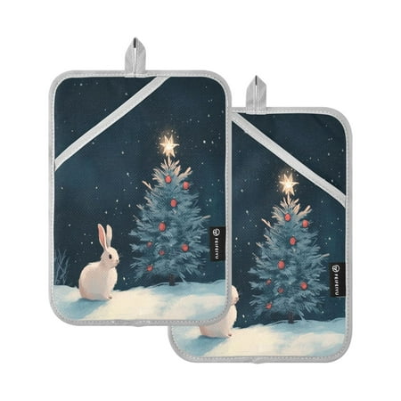 

Christmas Tree and A Rabbit Square Insulation Pads 2 Piece Heat Resistant 338 Degrees F Oven Mitts for Kitchen Table BBQ Microwave and Other Cooking Occasions